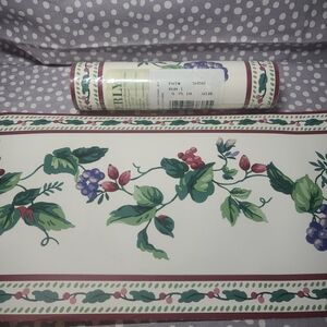 Two WAVERLY 5" WALLPAPER BORDER Roll #569542 - Maroon Green Cream Purple Berries